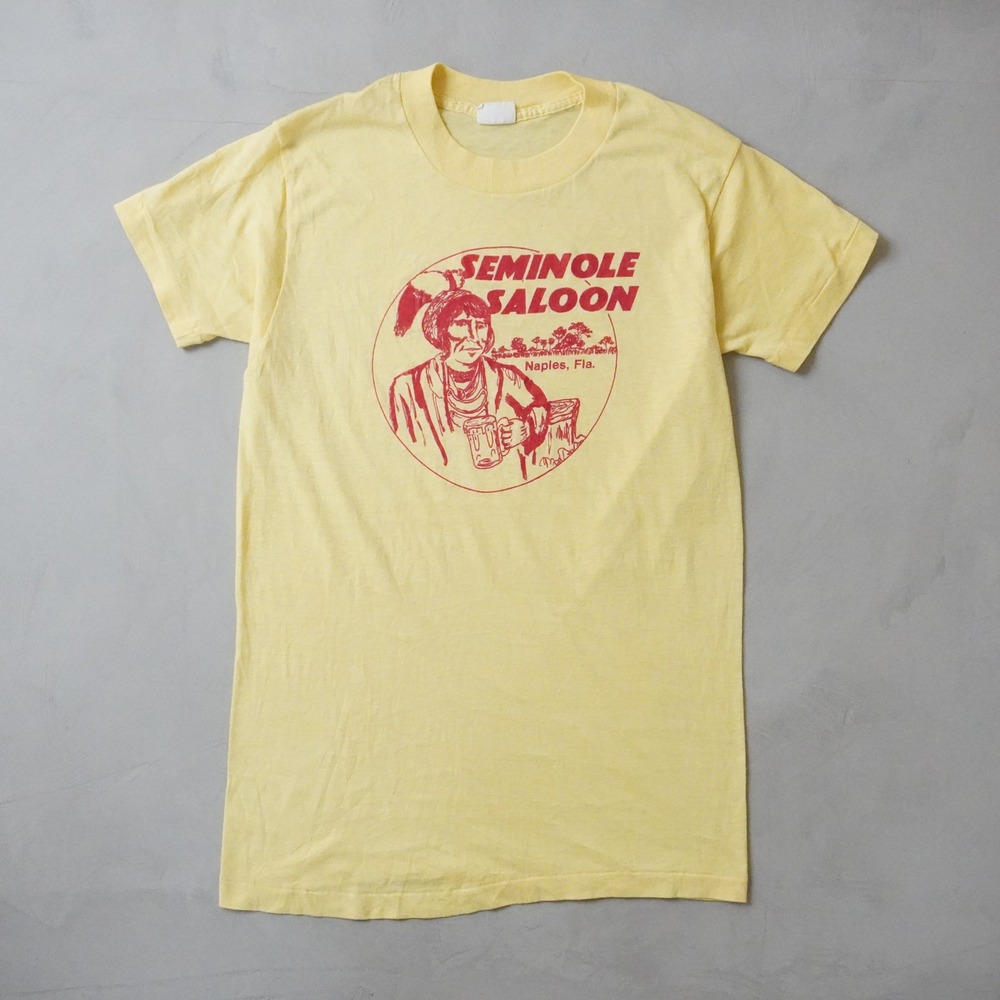 Vintage Seminole Saloon T-Shirt Medium Mens 80s Yellow Naples Florida Devknit